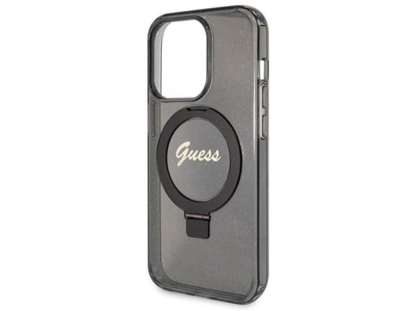 Guess Ring Stand Script Glitter MagSafe-skal för iPhone 13 Pro / 13 - Svart