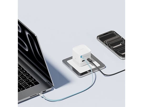 Cuktech AD653W 67W GaN 2x USB-C + USB-A Wall Charger with 70cm Retractable USB-C Cable - White