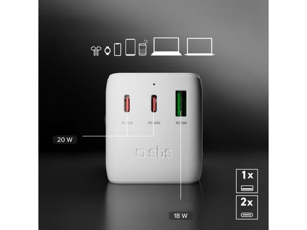 Universell reseadapter med USB-A och 2x USB-C P