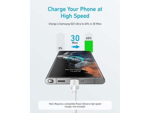 Anker A81F7G21, 3 m, USB C, USB C, Hvit
