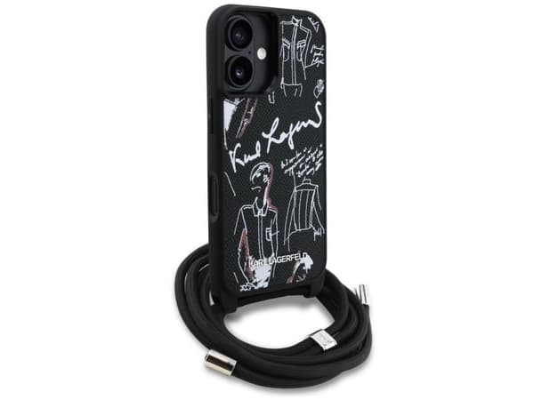 Karl Lagerfeld Crossbody Grained Pattern &amp; Logo Case for iPhone 16 - Black