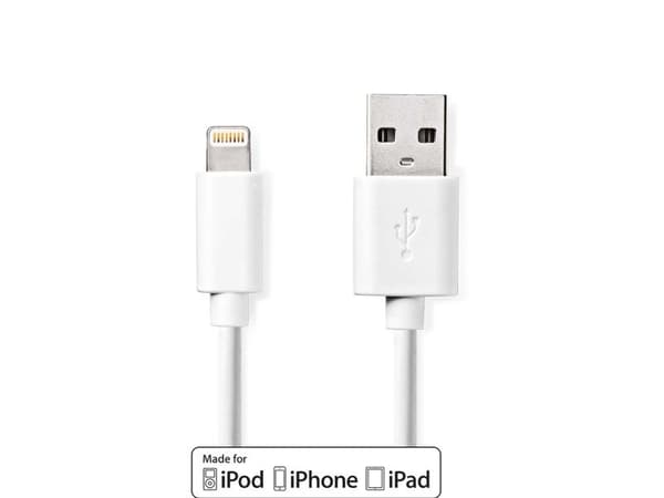 Nedis CCGL39300WT30, 3 m, Lightning, USB A, Hankjønn, Hankjønn, Hvit