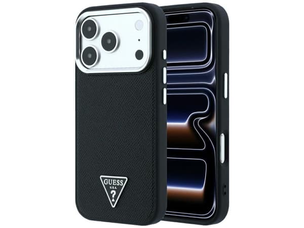 Etui Guess Grained Triangle Logo MagSafe na iPhone 17 Pro Max / 18 Pro Max - czarne