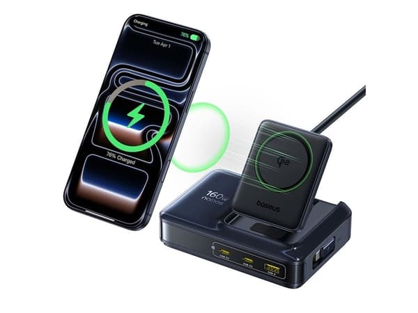 Baseus E0121700, Innendørs, USB, AC, Trådløs lading, Svart, Blå