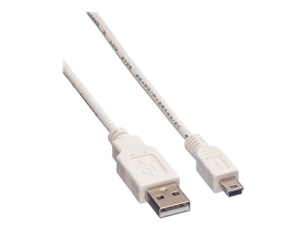 VALUE - USB-kabel - USB (han) til mini-USB type B (han) - USB 2.0 - 1.8 m - formet - hvid