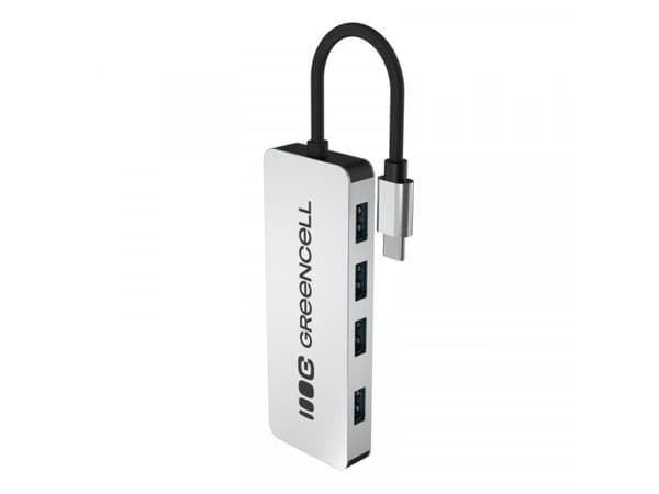 Green Cell USB-C hubadapter Basic HUB Greencell 4-i-1 (4×USB-A 3.0) – rask dataoverføring opptil 5 Gb/s, aluminiumskapsling