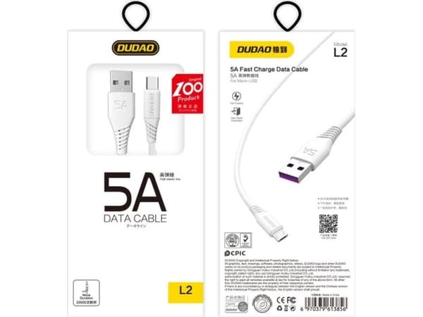 Dudao L2T USB-A till USB-C-kabel 2 m vit