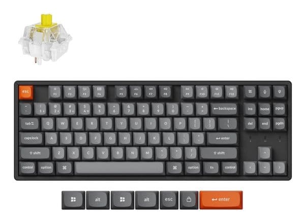Keychron K8 Max, 80%, Kabel &amp; trådløs, USB + RF Wireless + Bluetooth, Mekanisk, RGB LED, Sort