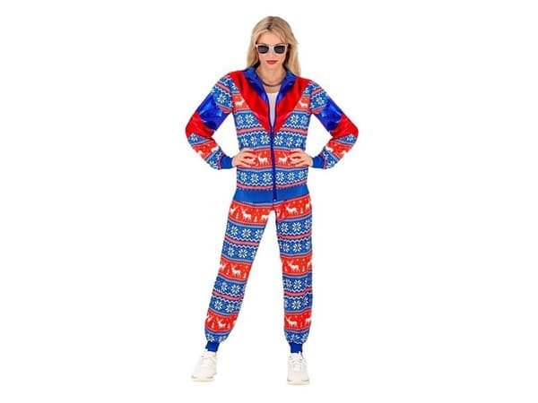 Blå och röd jul-joggingdräkt