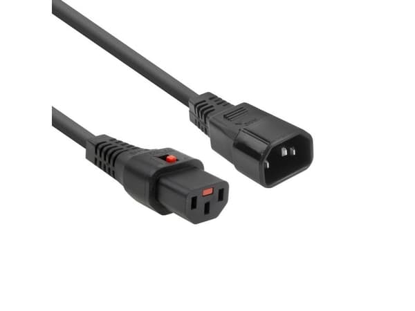Virtajohto C13 IEC Lock til C14 sort 1 m, PC1024