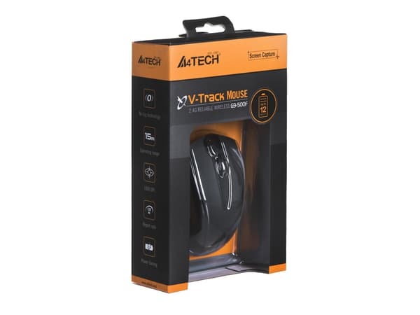A4Tech G9-500F, Oikeakätinen, V-Track, Langaton RF, 2000 DPI, Musta