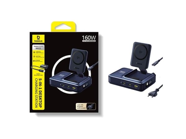 Baseus E0121700, Innendørs, USB, AC, Trådløs lading, Svart, Blå