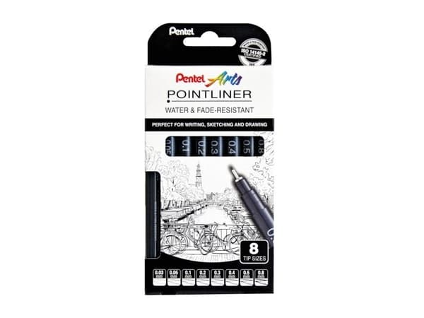 Pentel YS20P-8, Sort, ISO 14145-2, 8 stykker