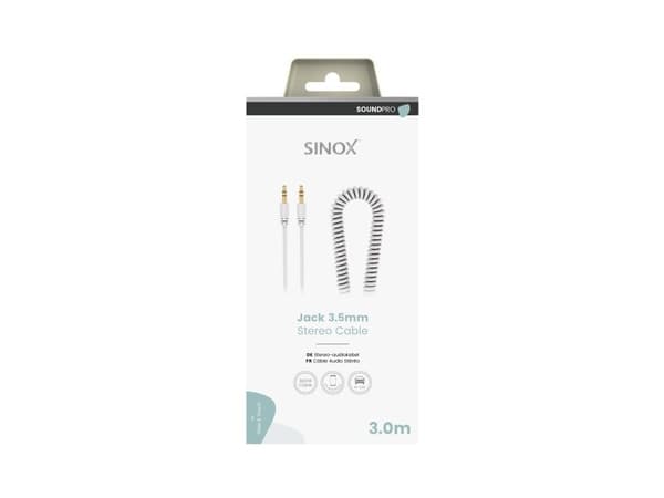 Sinox PRO mini jack kierrekaapeli. 3m. Valkoinen