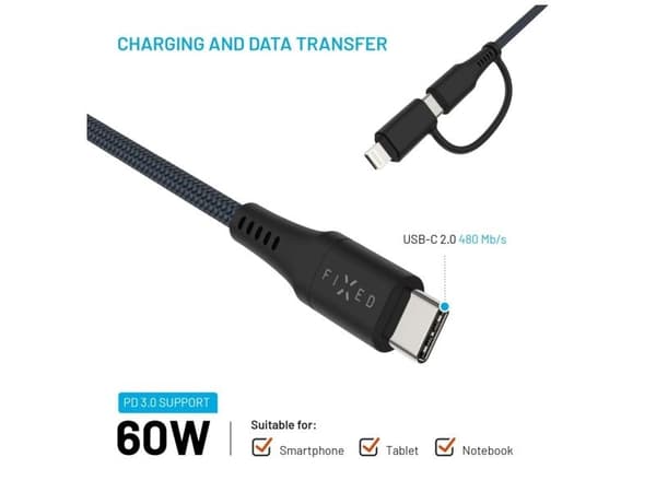 FIXED FIXDB-CCL2-GR, 2 m, USB C, USB C/Lightning, USB 2.0, 4,8 Gbit/s, Svart