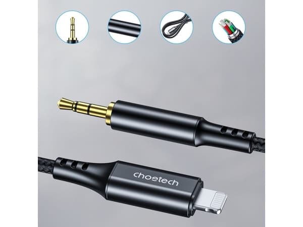 Choetech AUX007 Lightning til mini jack 3,5 mm kabel 1 m – svart
