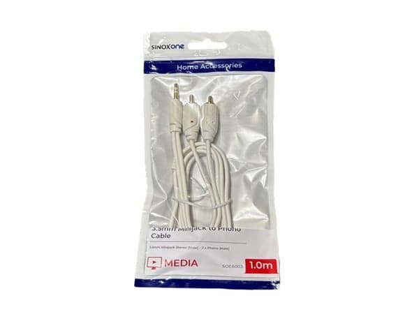 Sinox One mini jack til phono-kabel. 1m. Hvit