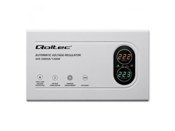 Qoltec automatisk spenningsstabilisator AVR 2000VA | 1200W | Compact | toroidtransformator