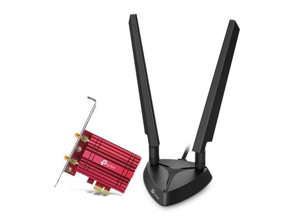 TP-Link Archer TXE75E, Sisäinen, Langaton, PCI Express, WLAN / Bluetooth, 5400 Mbit/s, Musta, Punainen