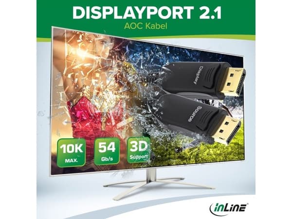 InLine® DisplayPort 2.1 AOC-kaapeli, UHBR, musta, 25m