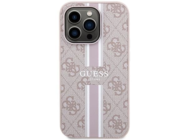 Guess 4G trykte striper MagSafe-deksel til iPhone 15 Pro - pink