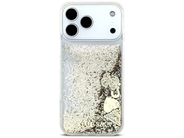 Guess Liq. Glitter 4 Charms-deksel til iPhone 17 Pro Max - Gull