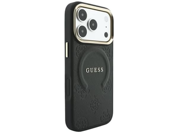 Guess Saffiano Peony &amp; Ring MagSafe Case for iPhone 17 Pro Max / 18 Pro Max - Black