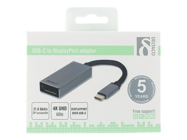 DELTACO USBC-DP2 - Ekstern videoadapter - USB-C - DisplayPort - rymdgrått