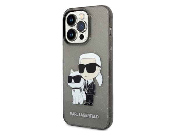 Karl Lagerfeld Glitter Karl&Choupette-deksel til iPhone 14 Pro Max - sort