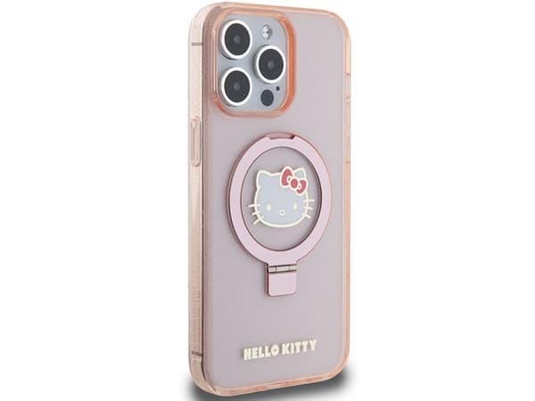 Hello Kitty Ring Stand Glitter Electrop Logo MagSafe Case for iPhone 15 Pro Max - pink