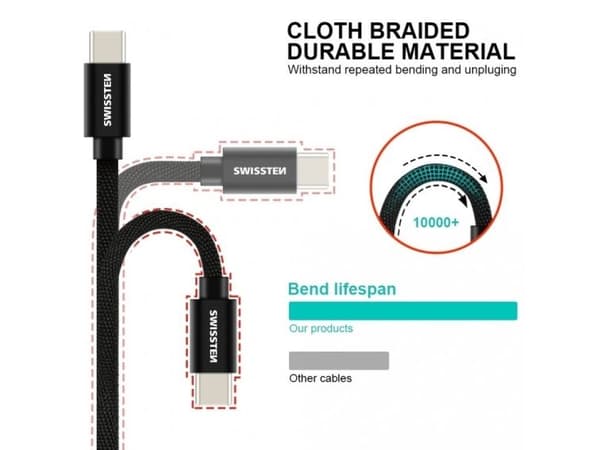USB-kabel Swissten USB-A - USB-C, 3m, svart