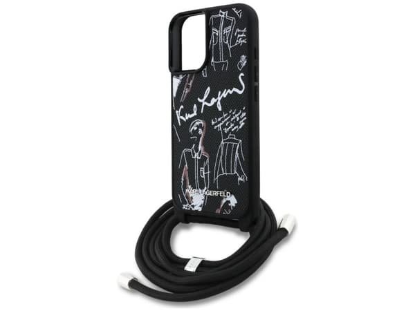Karl Lagerfeld Crossbody Grained Pattern &amp; Logo Case for iPhone 16 - Black
