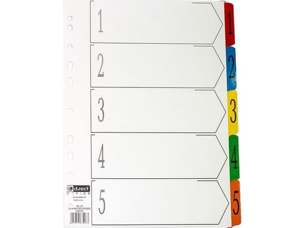 D.Rect pappinnlegg A4 1-5 index laminert