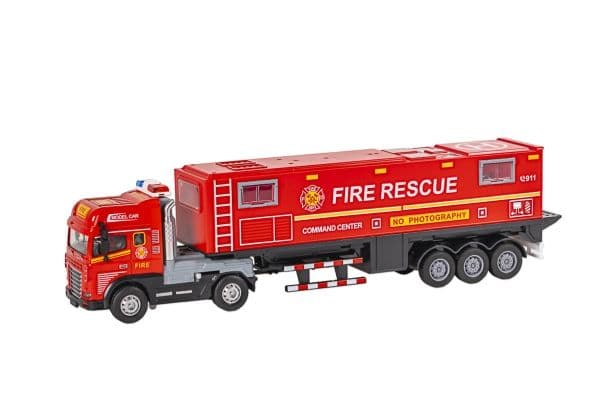 Die-cast fire truck with trailer, light & sound