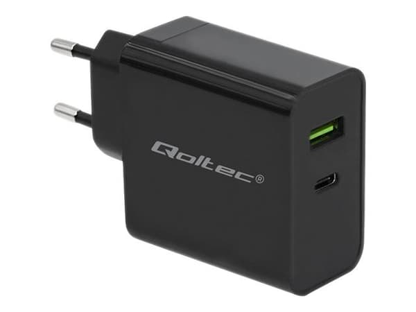 Qoltec - Strömadapter - 45 Watt - 3 A - PD - 2 utdatakontakter (USB, USB-C) - svart