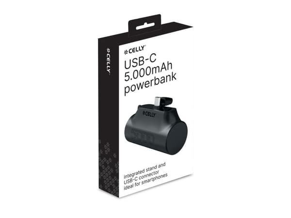 Celly PBC5000 Compact - Strømbank - 5000 mAh - 2.1 A (USB-C) - svart