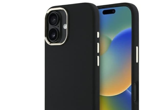 Guess silikonetui med metal-logo & ramme til iPhone 16 Plus - sort