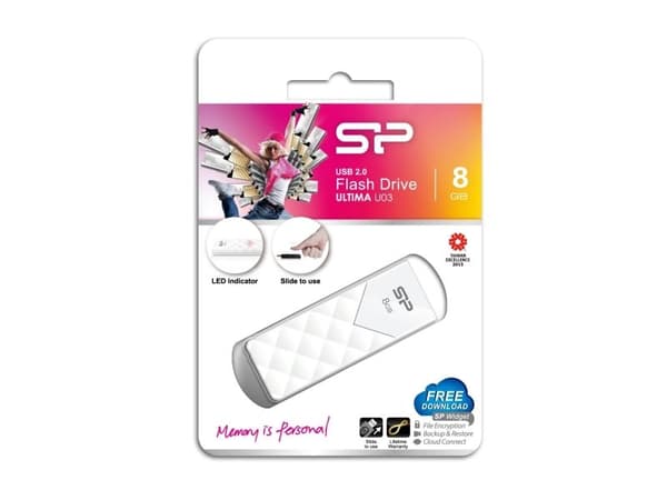 SILICON POWER Ultima U03 - USB-flashstasjon - 8 GB - USB 2.0 - snowy white