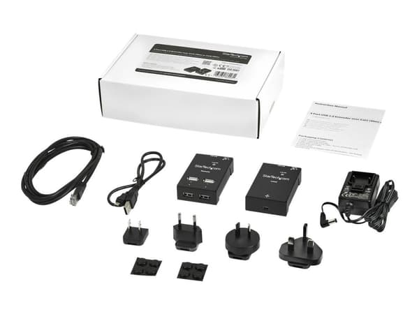 Startech 4-Port USB 2.0 Extender - 165ft (50m) USB Over Cat5/Cat6 Extender - Compact USB 2.0 Over Ethernet Extender (USB2004EXTV) - USB-utvider - U...