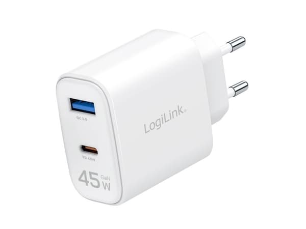 LogiLink USB-C GaN-lader 45 W USB-C/USB hvit
