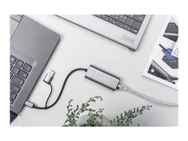 DIGITUS DN-3028 - Nätverksadapter - USB-C / USB-A - 2.5GBase-T - grå