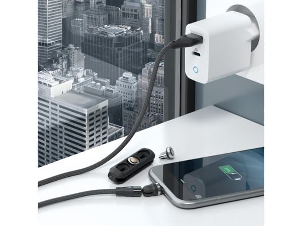 RealPower MagneticCharge3, 1 m, USB A, Sort, Blå, Rød