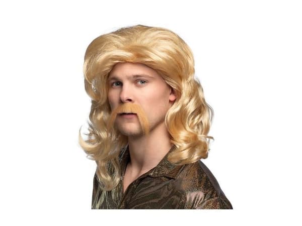 Blond parykk med bart