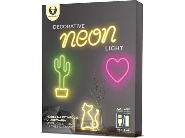 Neon LED-lys hjerte rødt batteri + USB FLNE07 Forever Light