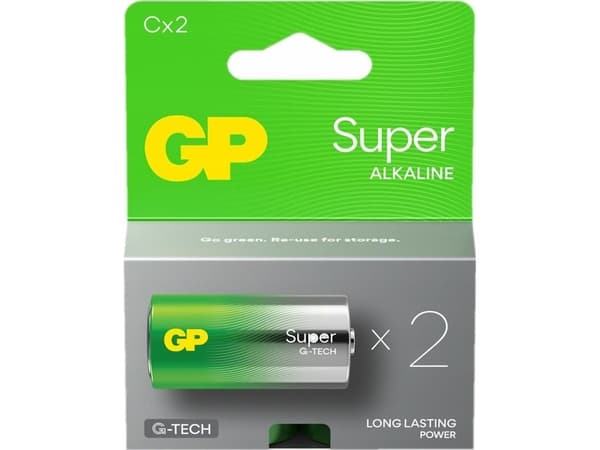 GP Super Alkaline C-batteri, 14A/LR14, 2-pack