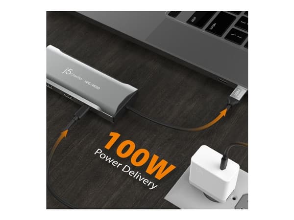 j5create JCD397-N - Mini-dockningsenhet - USB-C / USB4 / Thunderbolt 3 / Thunderbolt 4 - 2 x HDMI, DP - 1GbE