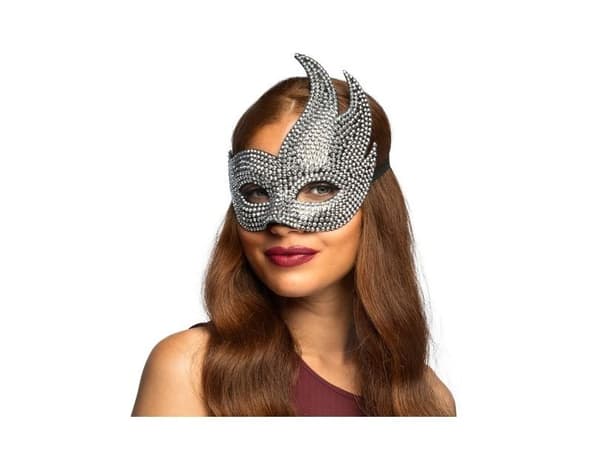 Silver venetiansk mask med stenar