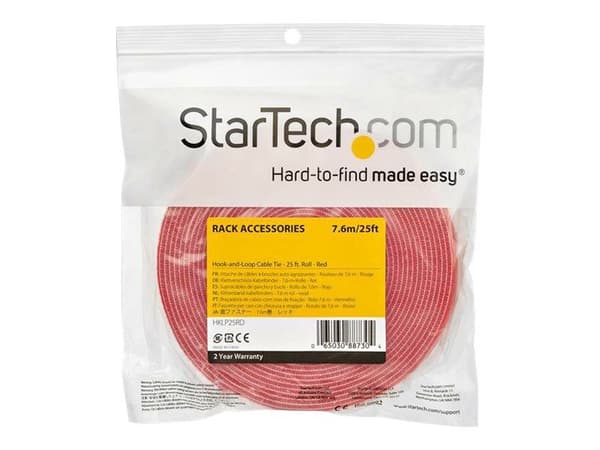 StarTech.com 25ft Hook and Loop Roll, Cut-to-Size Reusable Cable Ties, Bulk Industrial Wire Fastener Tape / Adjustable Fabric Wraps Red / Resuable ...