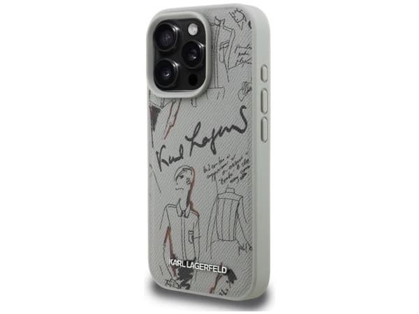 Karl Lagerfeld Grained Pattern &amp; Logo MagSafe Case for iPhone 16 Pro Max - Gray
