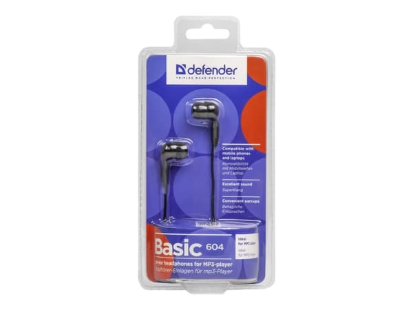 Defender Basic 604 - Øreproptelefoner - i øret - kabling - 3,5 mm jackstik - sort